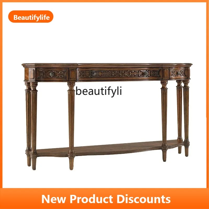 b73 French Style Solid Wood Entryway Console Table Hallway Wall-Mounted Decorative Cabinet Ultra-Narrow Sideboard American Retro