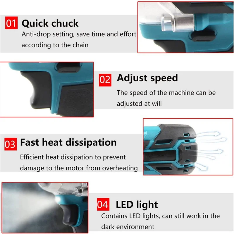 Llave de impacto eléctrica inalámbrica sin escobillas 2 en 1, destornillador de 1/2 pulgadas, herramientas eléctricas compatibles con batería Makita de 18V