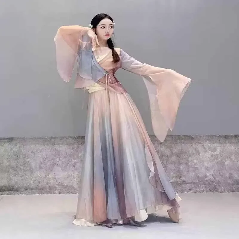 Chinese style folk dance classical dancer performance costumes practice clothes chinese dance dress plus