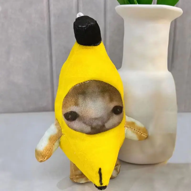 New hot 17cm Banana Cat Doll Pendant Voice Keychain Crying Happy Banana Cat Model Ornaments Gift