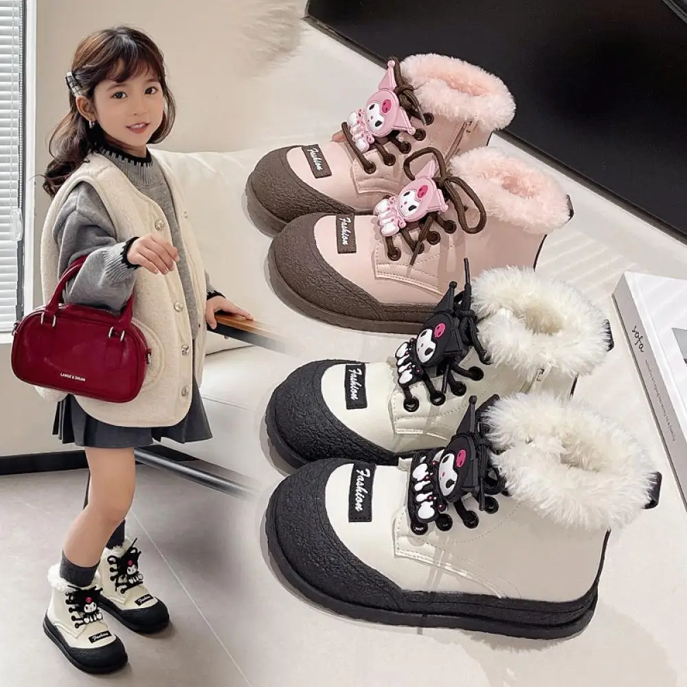 Cartoon Winter New Kuromi Child Snow Boots Anime Sanrios Kawaii Cartoon Fashion Girls Cute Thicken Warm Waterproof Cotton Boots