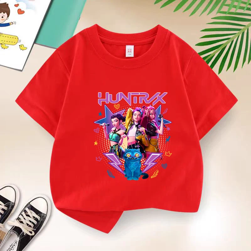 

Kpop witch hunting group printing children's T-shirts, girls' cartoon T-shirtsboys' anime T-shirts,children's Kawaii T-shi red