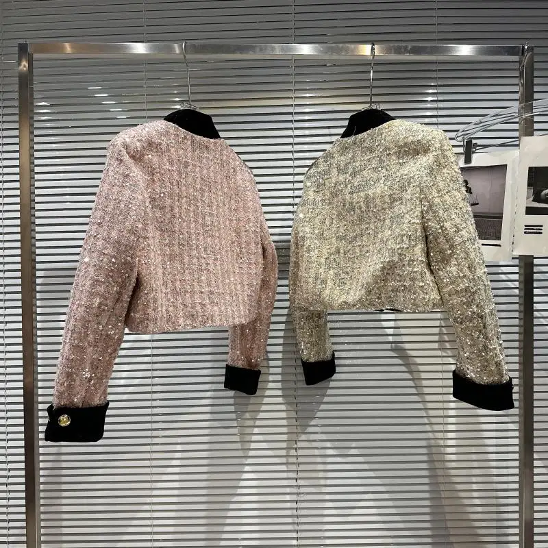 

Winter 2025 New Sle Small Fraance Wind Thiened Cotton Sequin Glitter Plaid ort Outerwear High-End Inner Coat