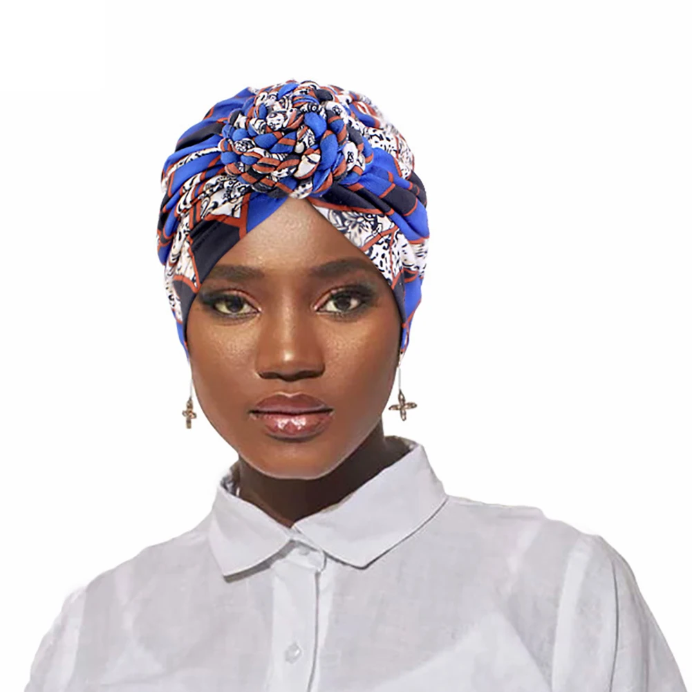 

New Fashion Women Chemo Turbans Bohemia Printing Twisted Braid Elastic Handmade Bandanas Arab Wrap Turban Hat For Women Gifts