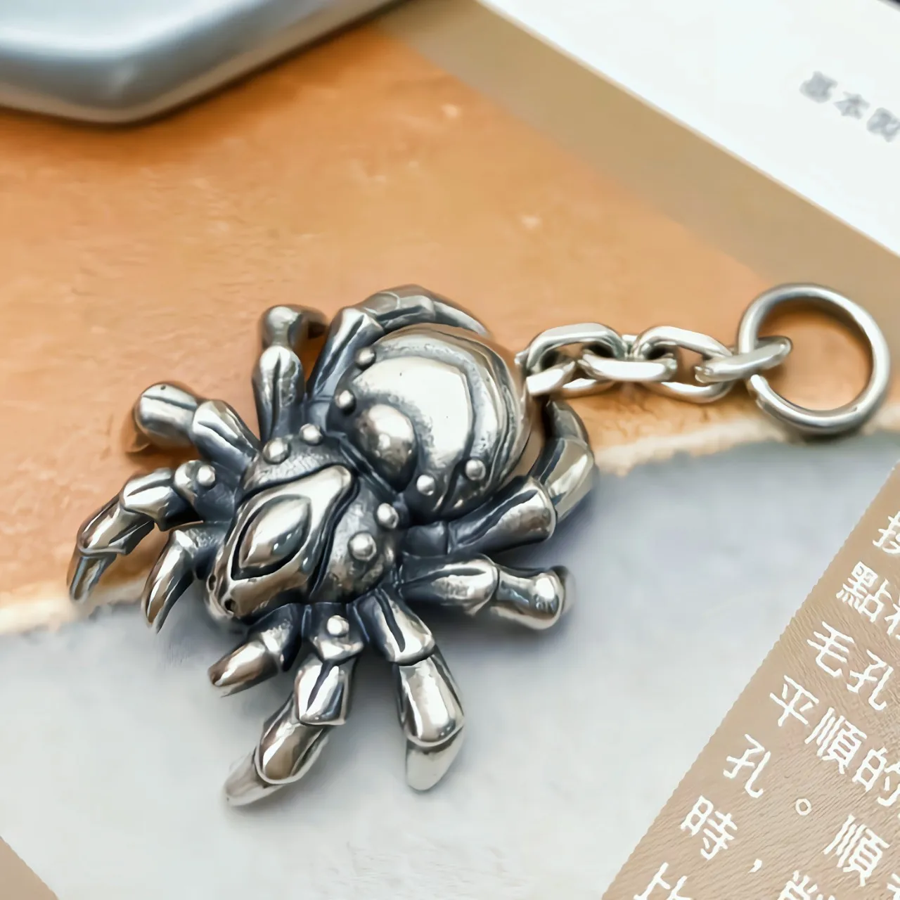 silver niche original cool sweater chain Thai silver retro three-dimensional Spider three-dimensional pendant necklace for men