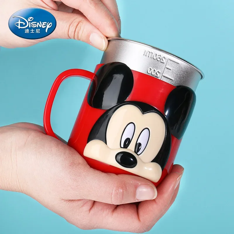 Taza de Disney para niños, bonita taza de dibujos animados 3D de Mickey Minnie Mouse Stitch Frozen Elsa Princess, taza de doble tapa, taza con pajita de 260ml