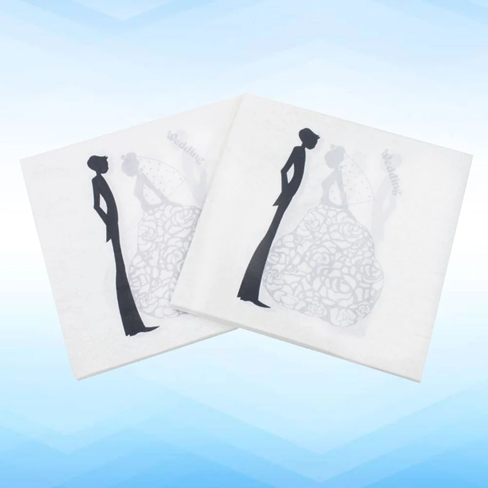 40 قطعة من المناديل الورقية الصديقة للبيئة المطبوعة نمط العروس والعريس زينة حفلات الزفاف مناديل الحفلات الجميلة