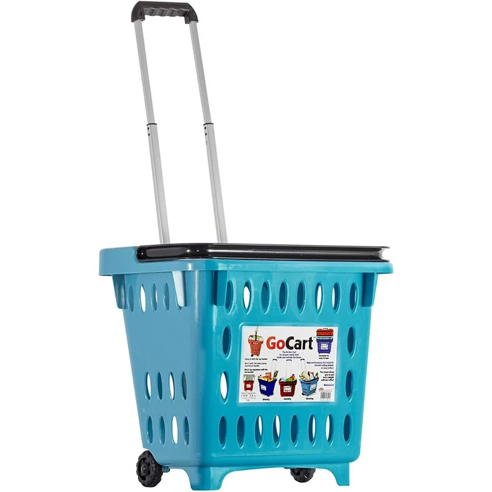 

Teal Grocery Cart with Wheels, Mobile Laundry Basket for Indoor Outdoor Use