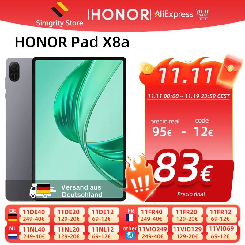 النسخة العالمية HONOR Pad X8a 11 بوصة معدل تحديث عالي راحة العين 8300 مللي أمبير بطارية كبيرة السعة رباعية مكبر الصوت تعزيز الصوت #1