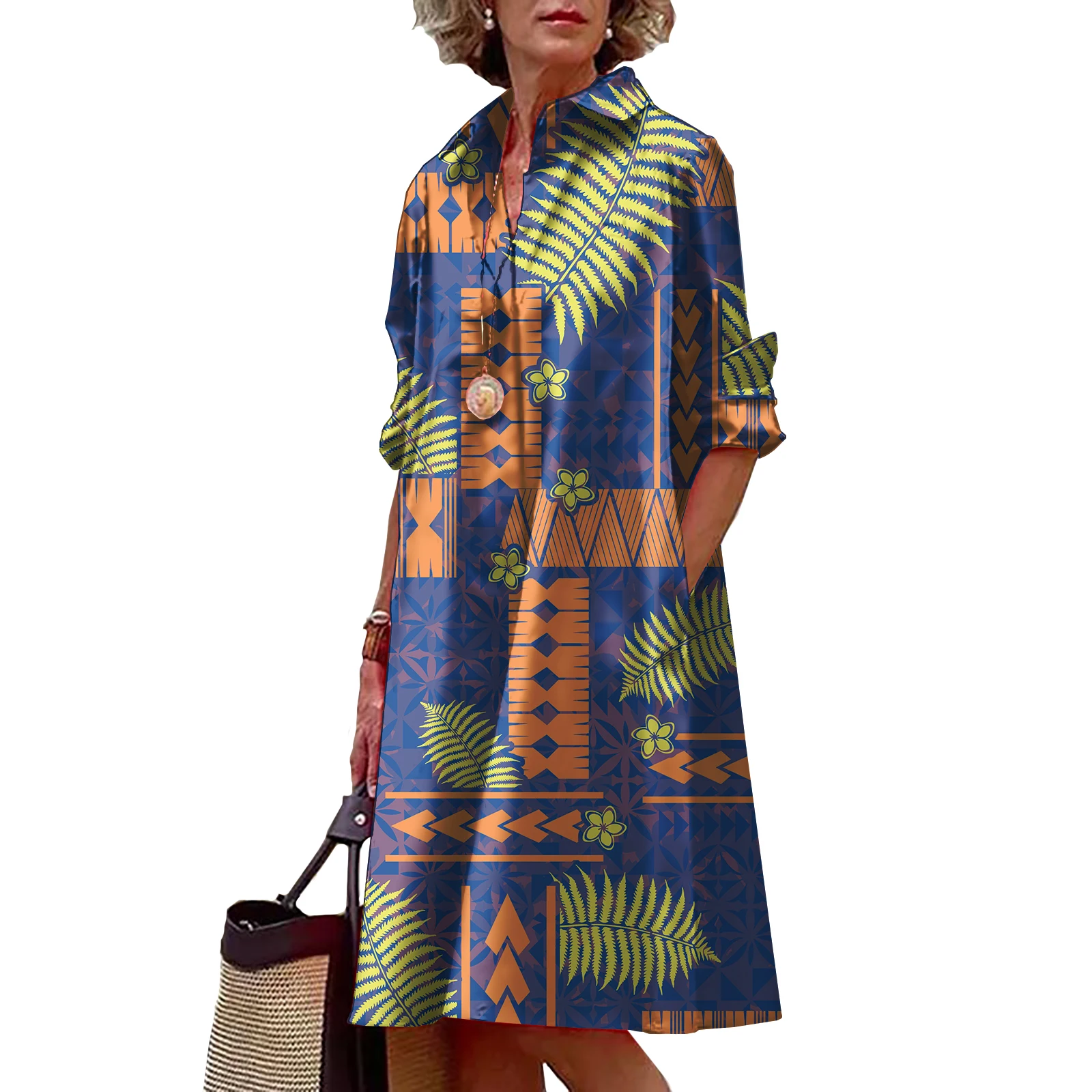 Long Sleeve Kaftan Dress Large Size Hawaiian Shirt Dress Women Lady Elegant Samoan Polynesian Customized Clothing