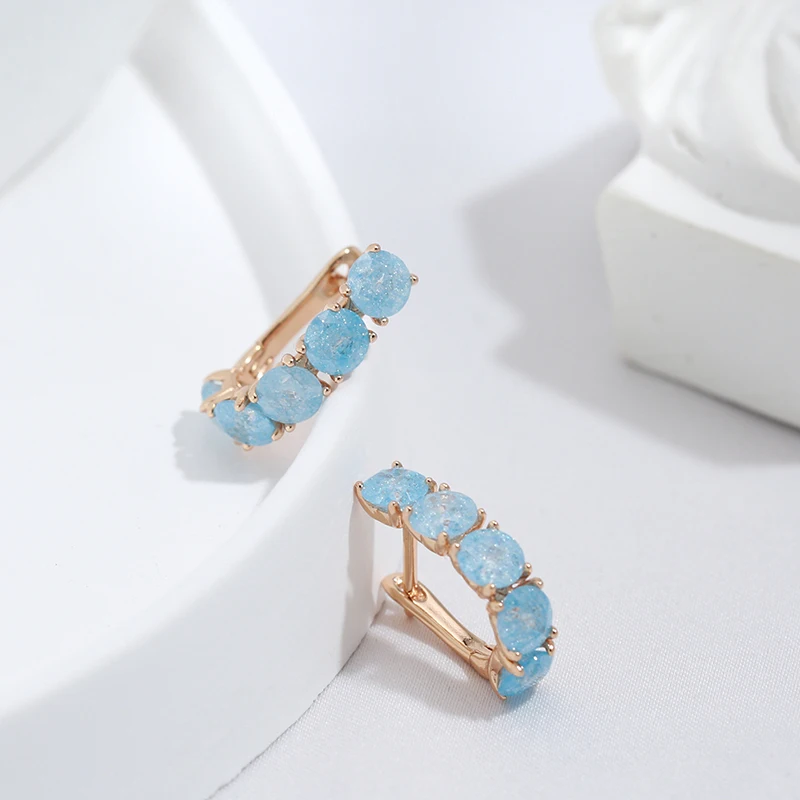 2022 New Frosted Blue Zircon 585 Gold Drop Earrings for Women Korean Cute Jewelry Party Wedding Girl\'s Personality Earrings