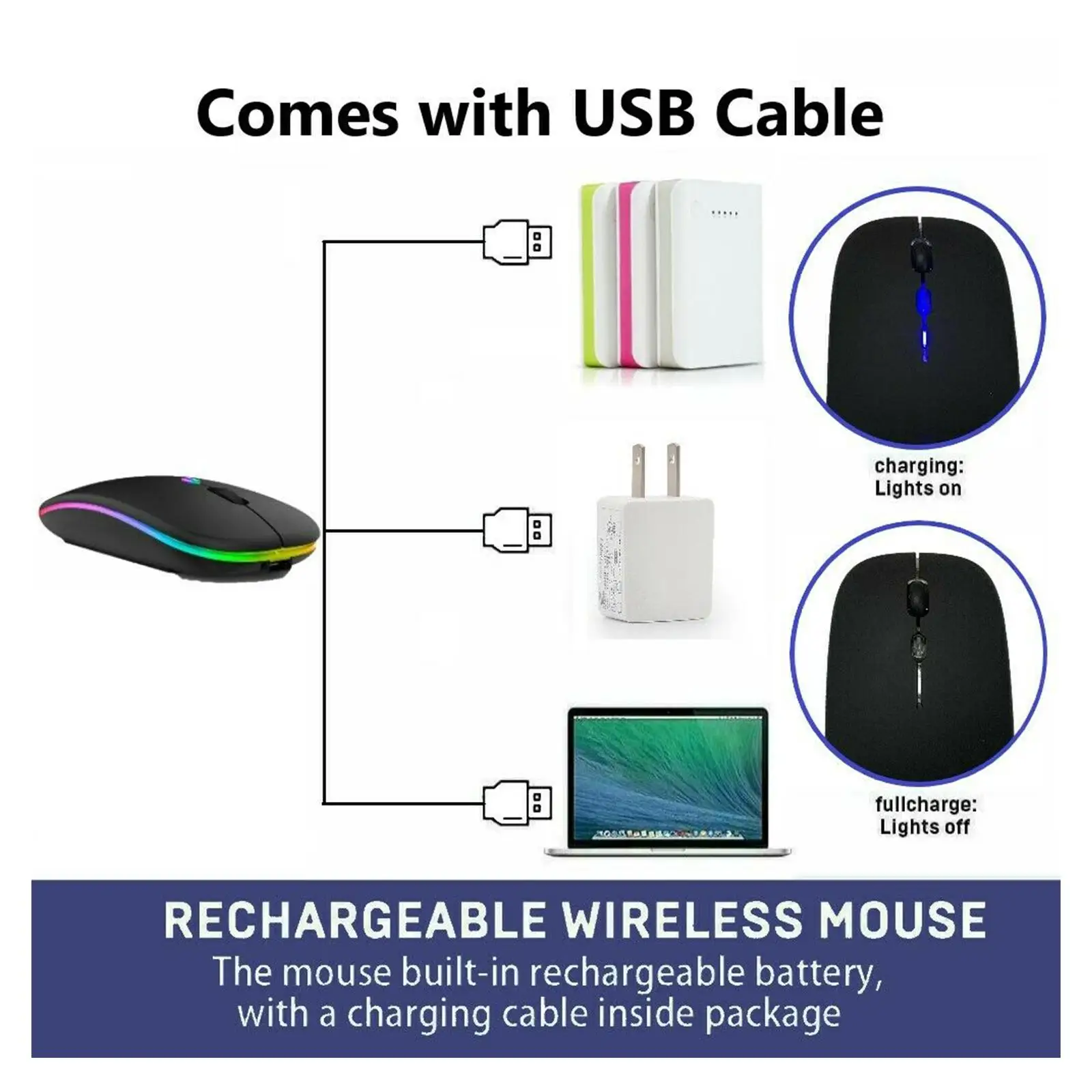 ワイヤレスマウス充電式サイレント LED バックライト付きマウス PC ラップトップコンピュータマウス 2.4Ghz レシーバー Bluetooth デュアルモード光学式マウス