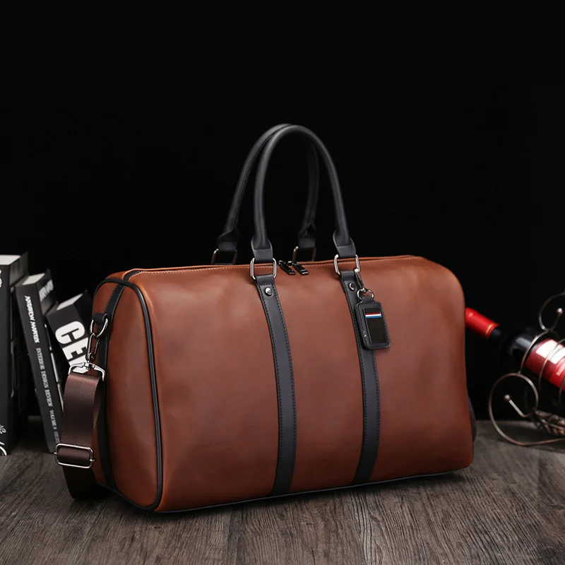 Imagem -04 - Bagagem de Couro pu Vintage para Homens Bolsa de Viagem Grande Capacidade Mochila de Ombro Esportes Fitness Ginásio Fim de Semana Bolsa Masculina