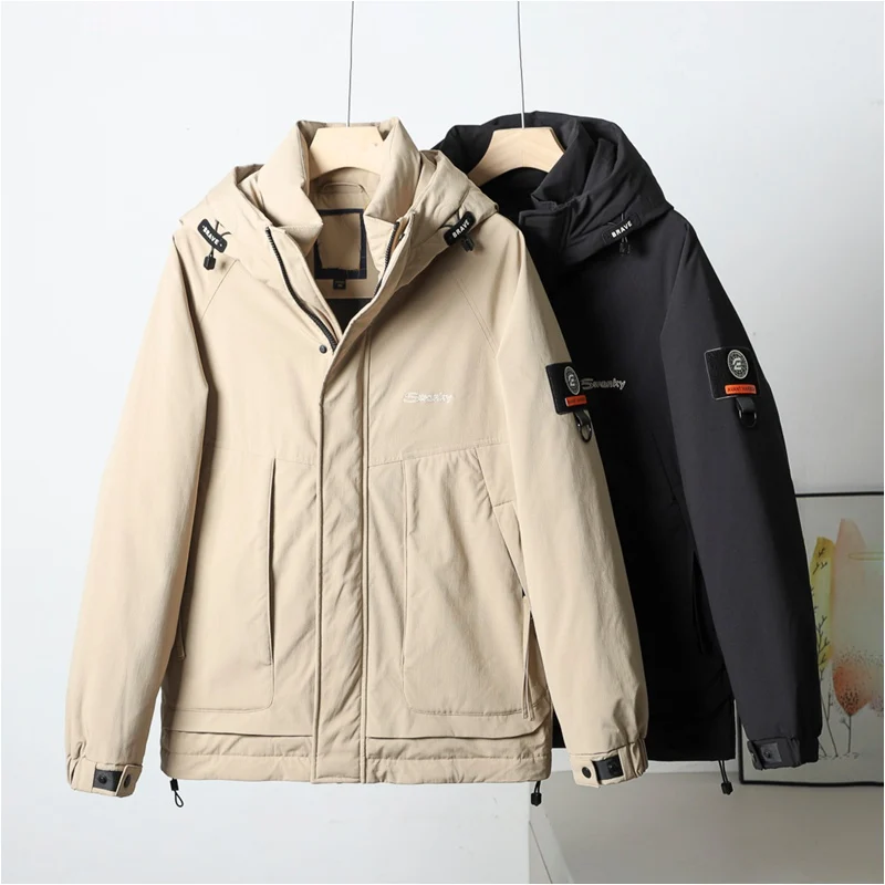 

Men's Casual Hooded down Jaet White Du Feather Faionable Outdoor Workwear Sle Polyester Fiber Warm Long Sve Coat