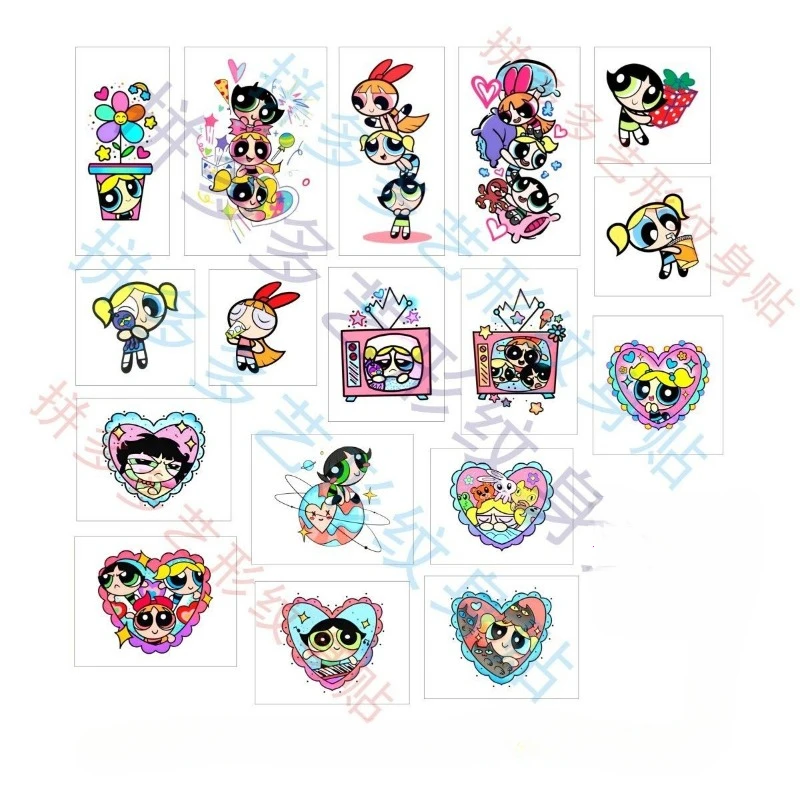 New Powerpuff Girl Tattoo Sticker Cute Cartoon Flower Arm Waterproof Simulation Ins Style Personalized Trendy Sticker Wholesale