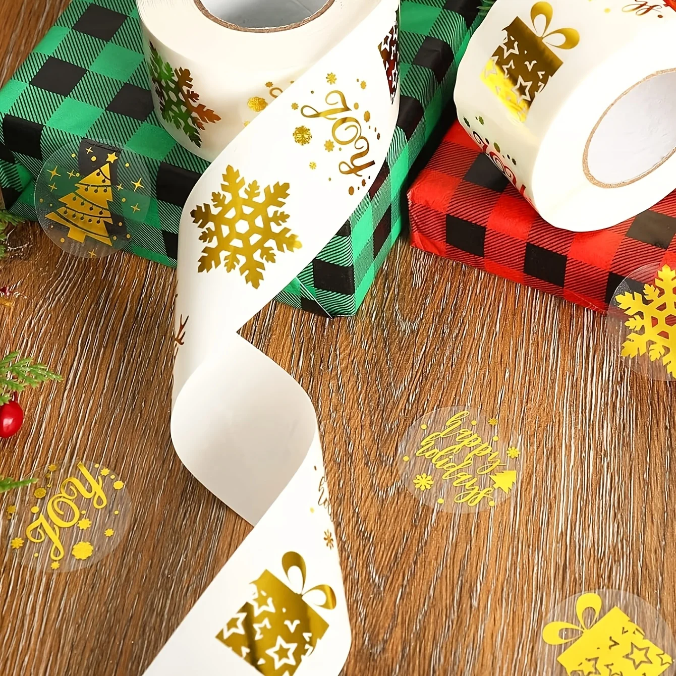 500 قطعة ملصقات/لفة شفافة ذهبية بريق هدية عيد الميلاد صندوق ختم تسميات اليدوية الديكور ملصق ذاتي اللصق