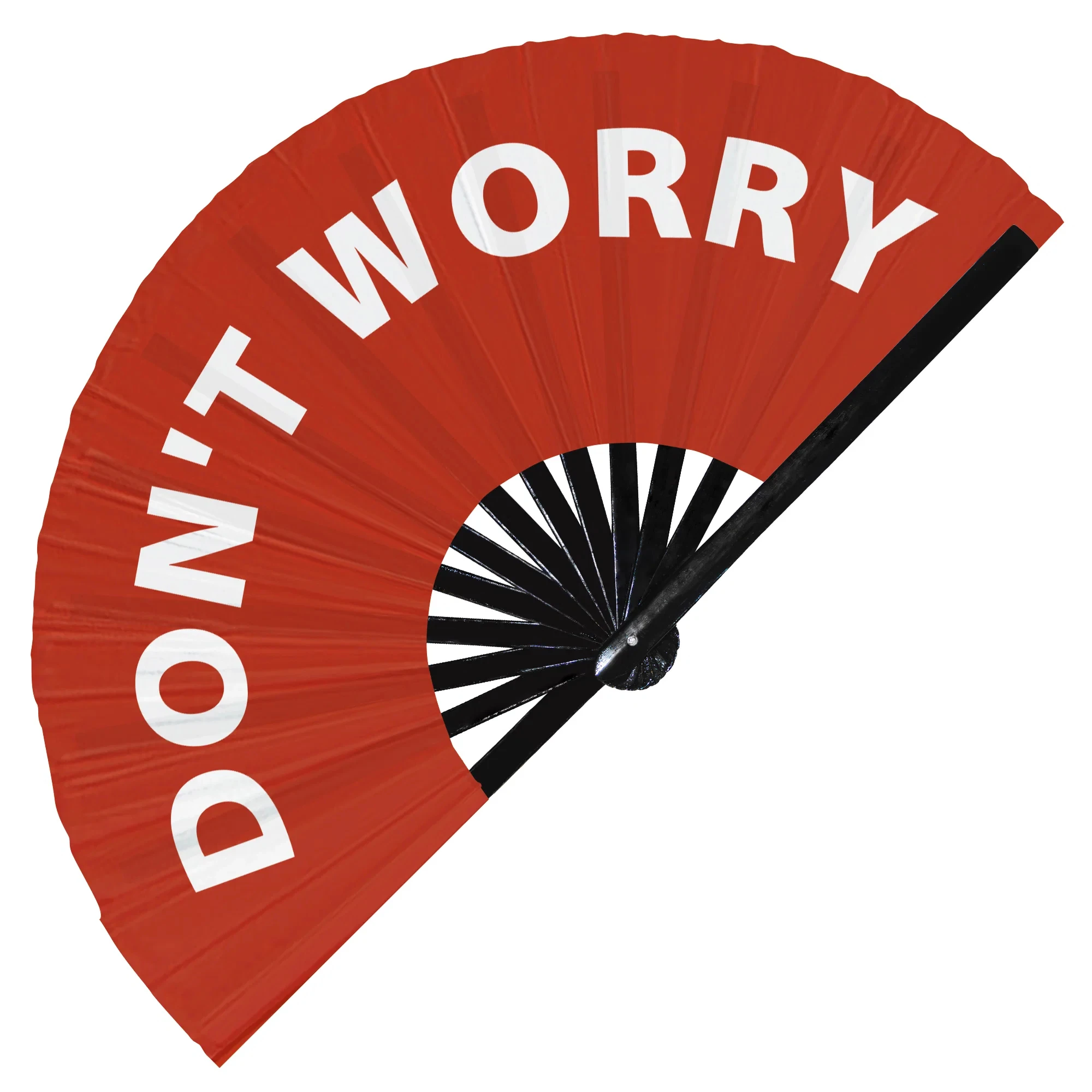 Don't Worry Folding Hand Fan, Bamboo Foldable Fan for Boots on The Ground, Halloween, Dancing. Music Festival, Carnival, EDM