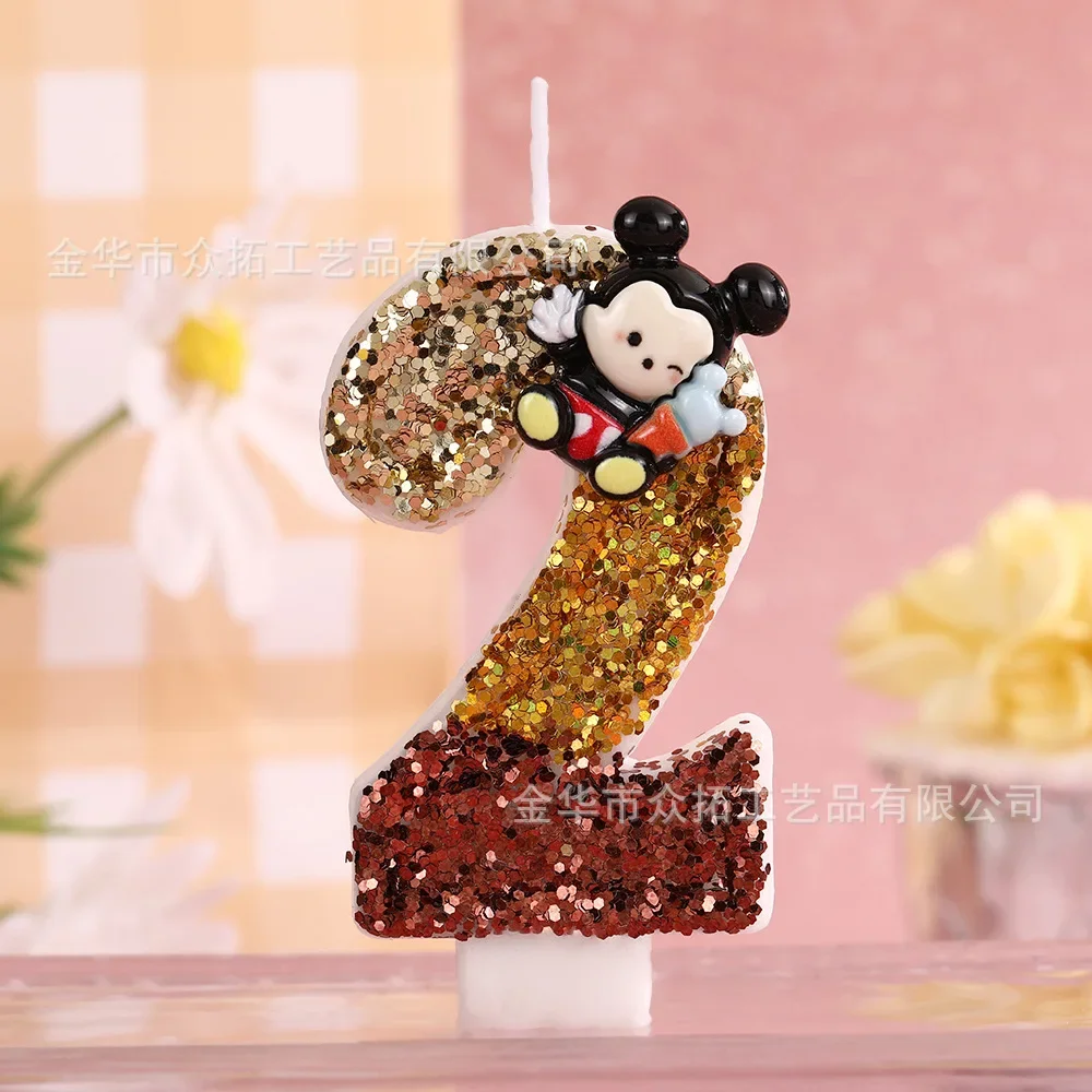 Mickey Mouse Digit 0-9 Candle Disney Anime Cake Toppers Kids Birthday Decoration Gender Reveal Anniversary Party Supplies Gift