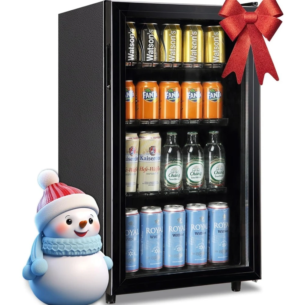 Mini Fridge Cooler 125Cans Beverage Refrigerator Glass Door Beverage Cooler for Beers Wine Juicer Adjustable Shelves LED Lights