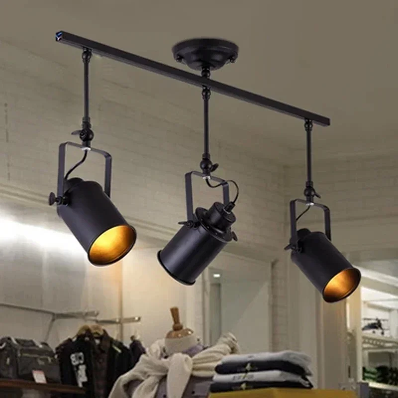 Loft industrial retro track spotlights black single head four headlights American shop bar lighting led ceiling lamp