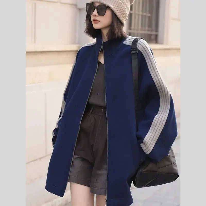 

SuperAen 2026 Autumn New Retro Loose Korean Style Elegant Coat for Women Striped Patchwork Long-sleeved Casual Coats