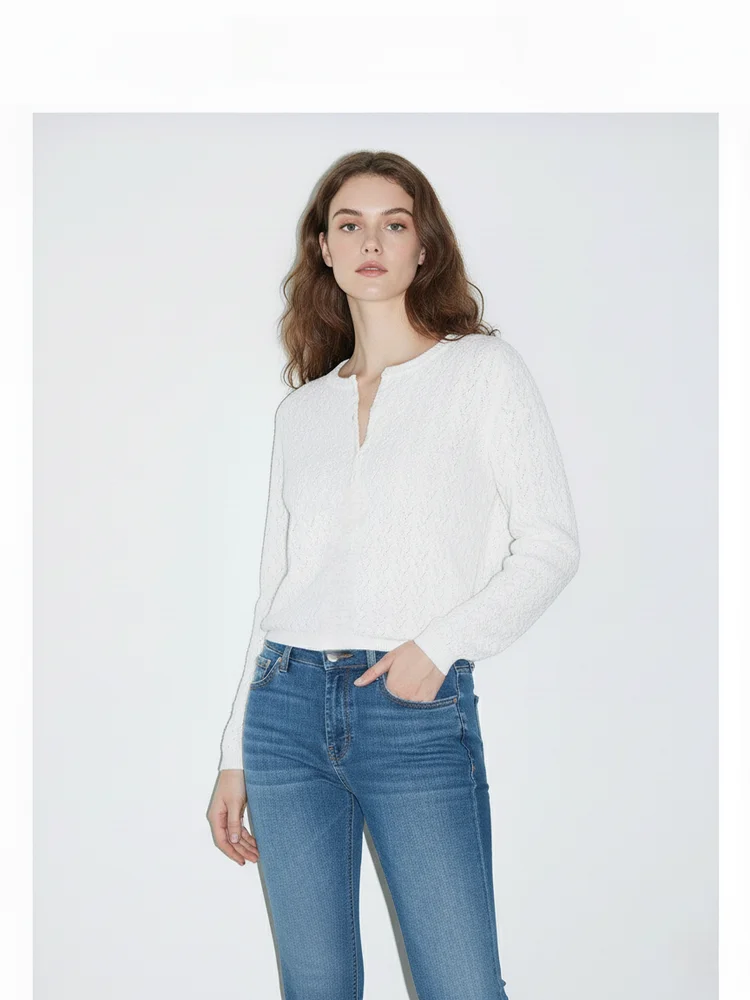 

Knitted V-Ne Diamond Pattern Camere Open Cardigan Hollow out Crochet Flower Pattern Women's Sweater Coat