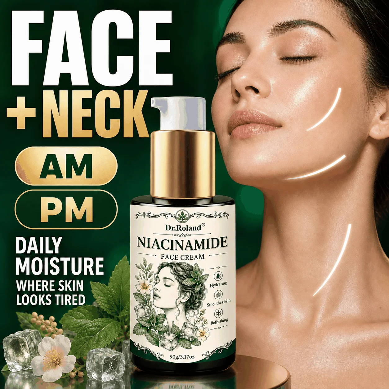 Moisturizing Face Cream for Dry Dull Skin Niacinamide Hyaluronic Acid Deep Hydration Brightening Smooth Radiant Dewy Skin Care