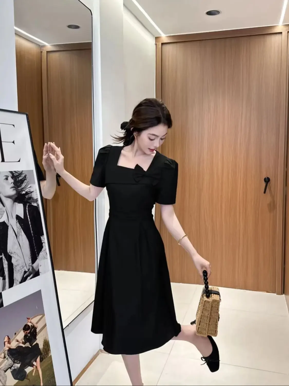 Women's Dresses Short Sleeve Female Dress Midi Black Formal Occasion Aesthetic Trendy Elegant Party Retro Harajuku Cheap Casual