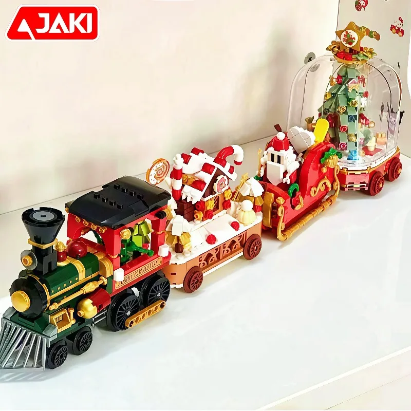 JAKI Kerstboom Muziekdoos Bouwstenen Kits Kleine Trein Montage Modellen Kinderen Speelgoed Kerstcadeau Set Ornamenten