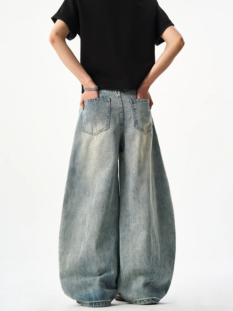 Woostop الأمريكية الرجعية سكين واسعة الساق الجينز الرجال النساء فضفاضة تناسب كلينفيت المنجل السراويل العصرية مستقيم أنبوب الجينز #5