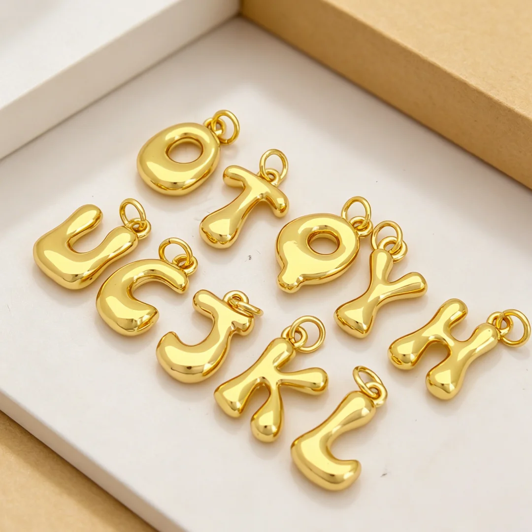 4Pcs Pendants Gold Plated Bubble 26 Letter Alphabet Charm for Diy Jewelry Making Necklace Bracelet Earring Accessories Men Women