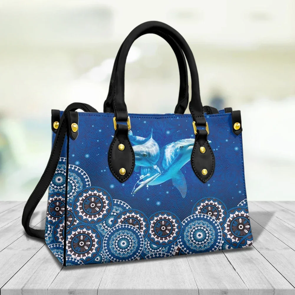 

Mandala Boho Dolphin Print Women's Casual Handbags New Trend Designer Brand Top Handle Totes Small Pu Leather Coin Purse Gifts