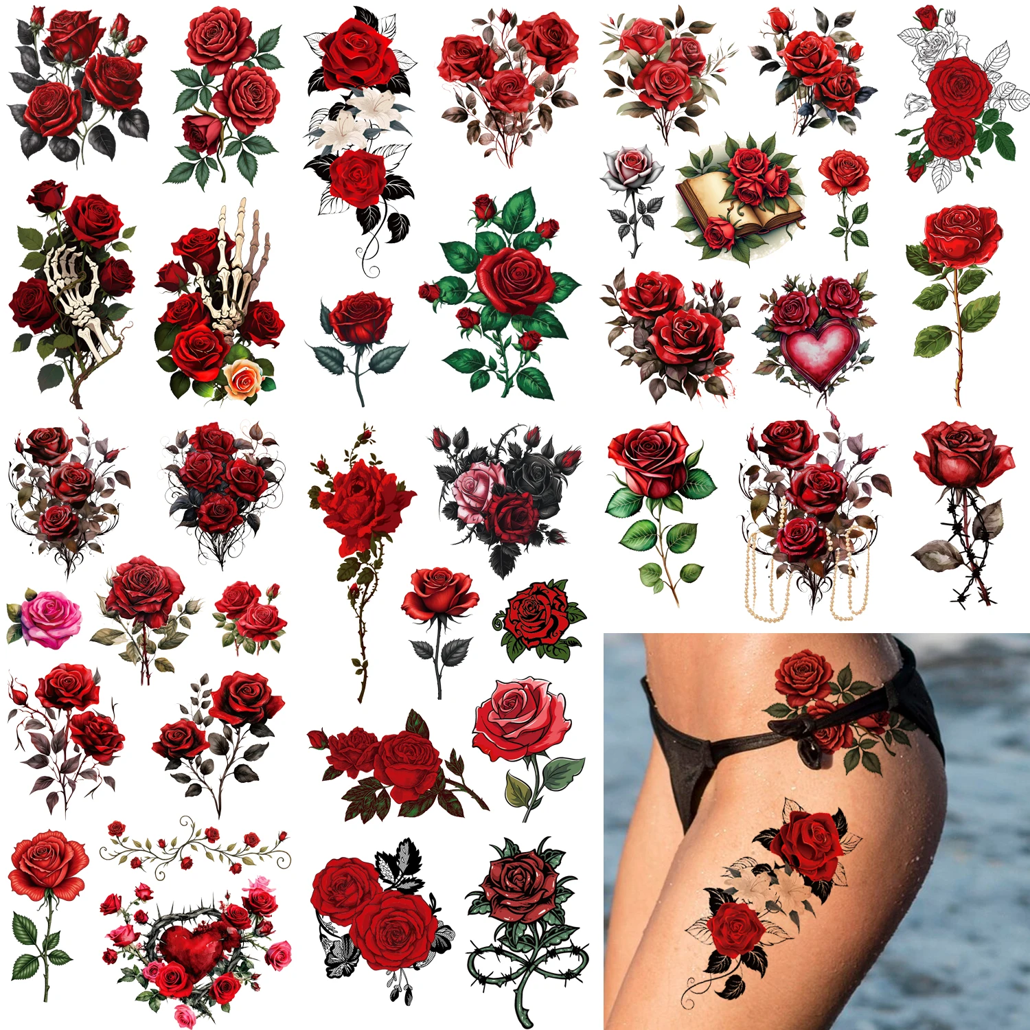 

8 Sheets Large Temporary Tattoo Sticker Fake Tattoos for Women Girls,Waterproof Long Lasting Body Art Makeup Sexy Realistic Arm
