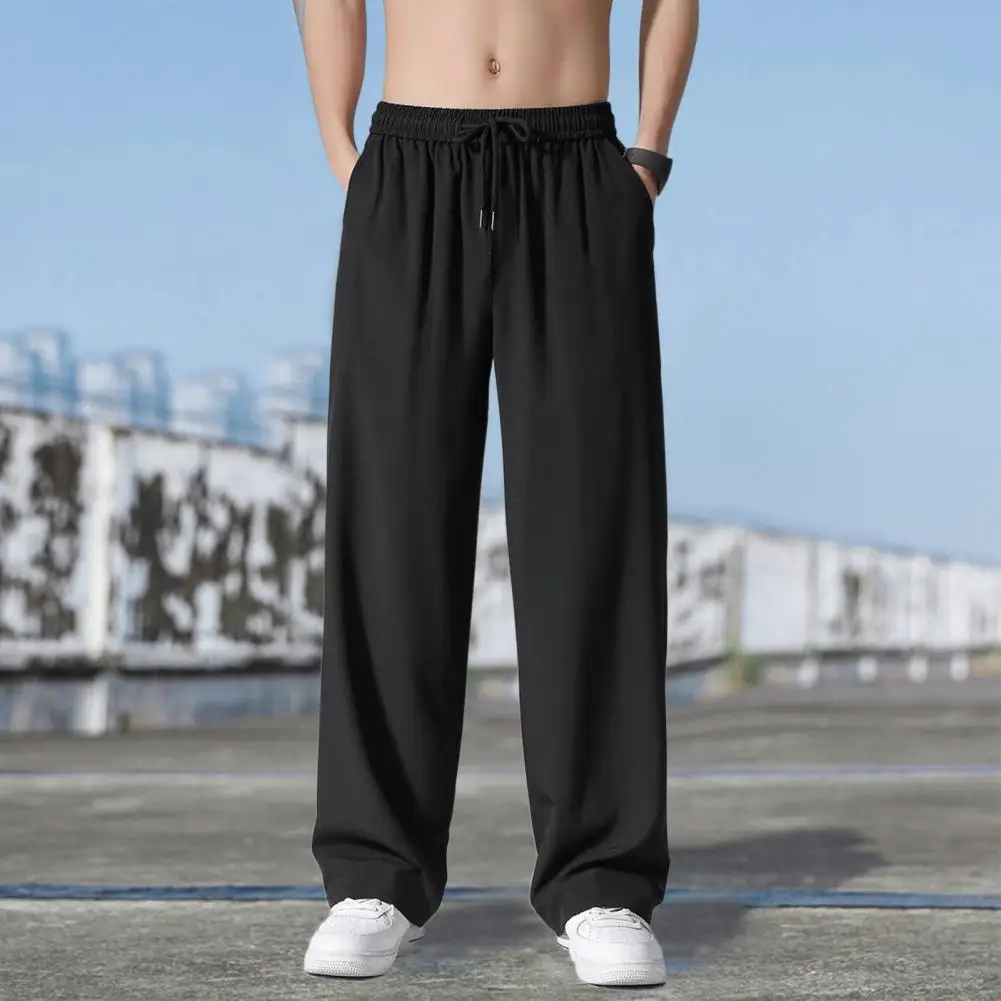 Loose Pants Anti-pilling Casual Pants Elastic Waistband Summer Solid Color Straight Wide Leg Thin Trousers Versatile