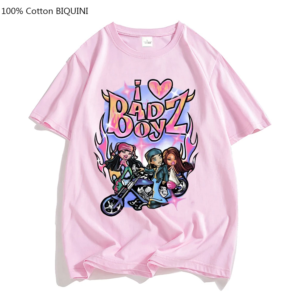 Bratz T Shirt Women/Men Cartoon Print Harajuku T-shirt 100% Cotton Pink Tops 2022 Summer Girls Fashion Short Sleeved Tees Bratzs