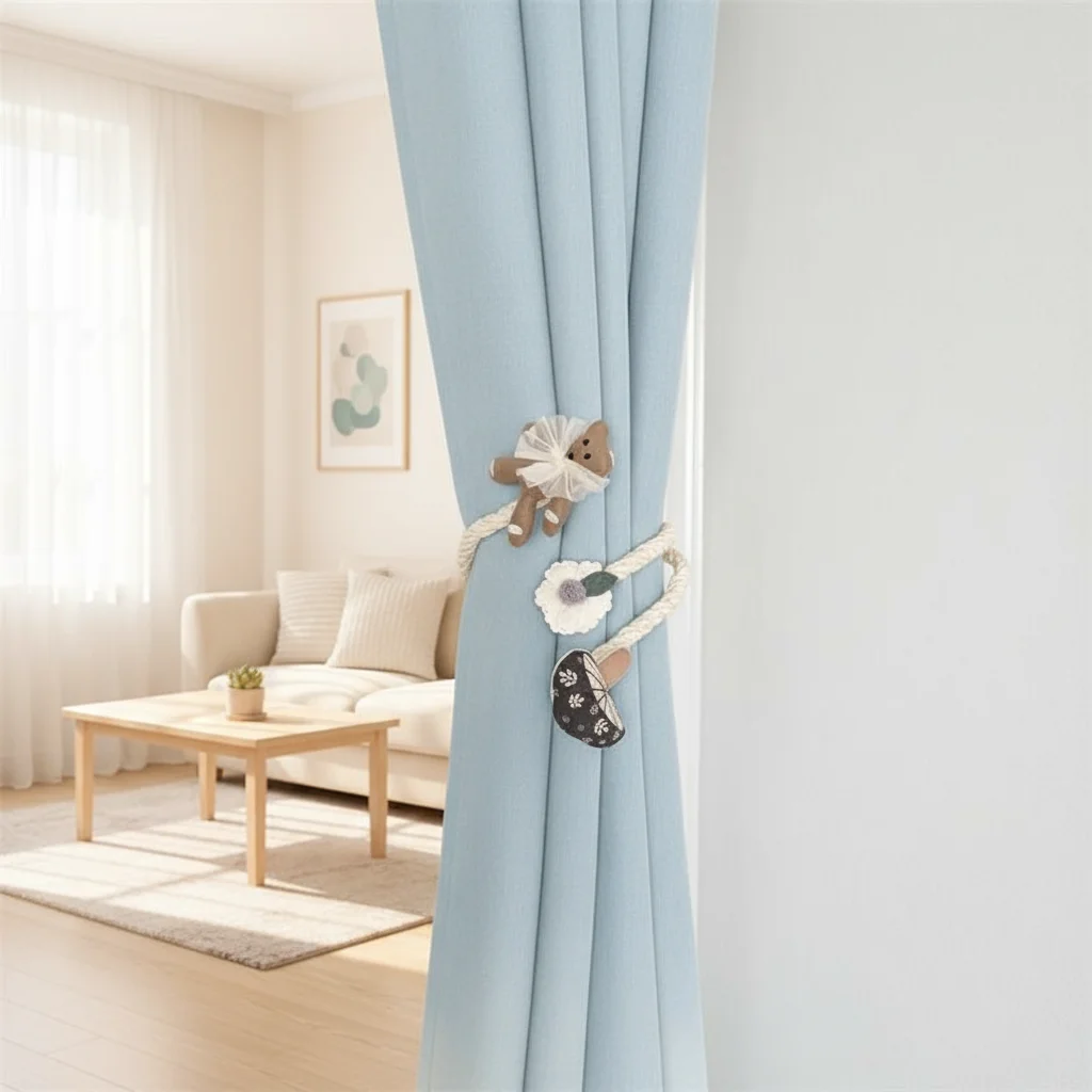 2 قطعة الدب الكرتون لطيف وزهرة رباط للستائر ، محبوك ربطات الستائر الناعمة ، حبال الستار ديكور المنزل على شكل قلب بناتي