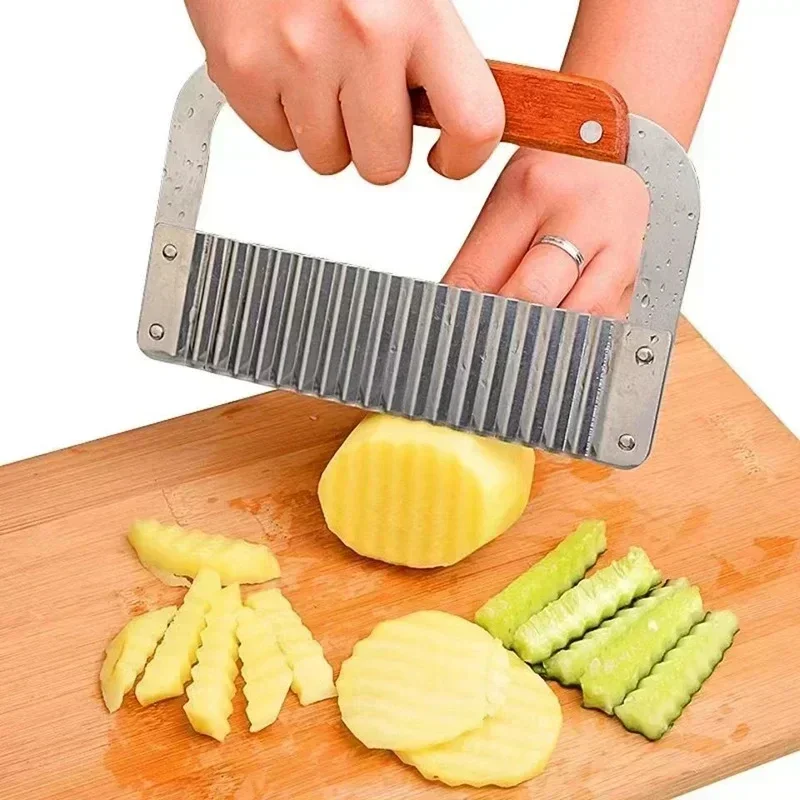 Cortador de patatas fritas de acero inoxidable, herramienta de cocina para hacer patatas fritas, cuchillo ondulado, Chopper