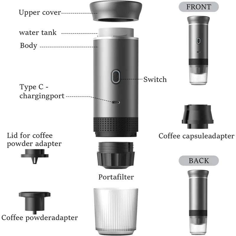B06B-Portable Espresso Coffee Machine Compatible With Capsules & Powder Wireless & Electric