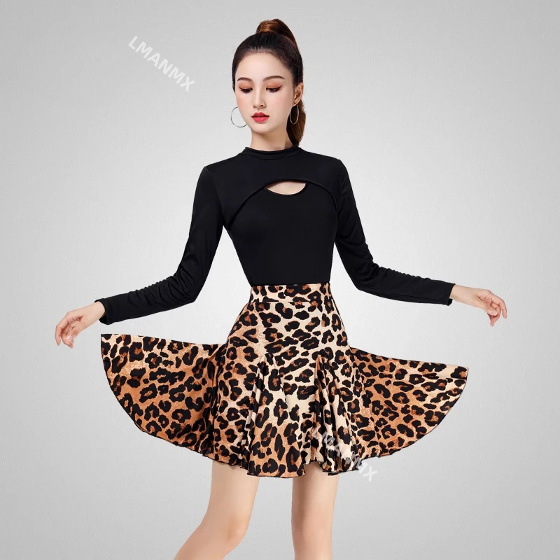 

Latin dance skirt, women's new training outfit, leopard print large swing skirt, adult professional dance outfit