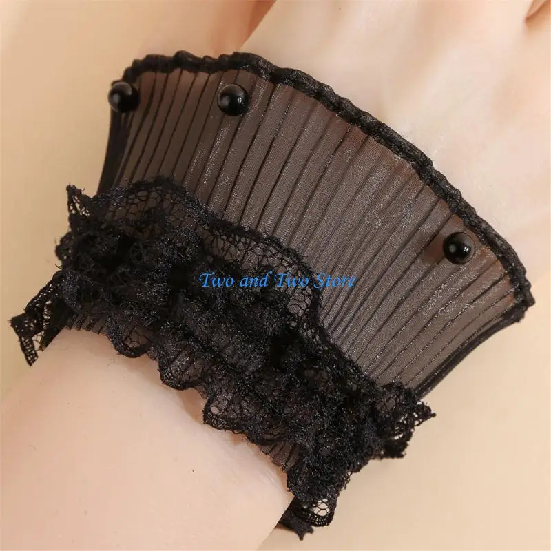 HX6F Popular Lace Trim Wrist Sleeves Decorative Sleeves for Women Dress Wrist Decors