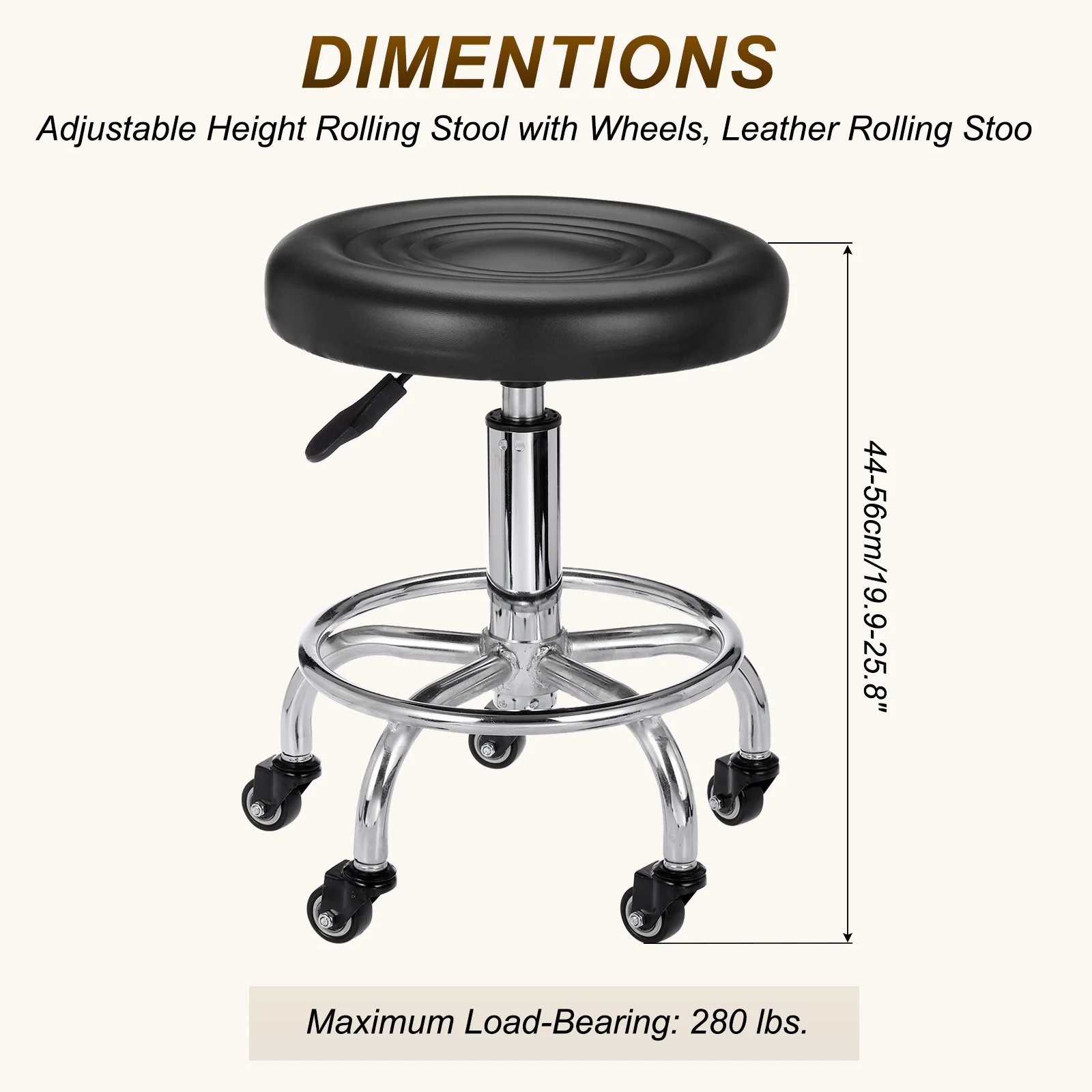 

1Set Rolling Stool Adjustable Height with Wheels PU Leather Waterproof Oil-Resistant Round Rolling Stool 45-56cm Black Red Blue