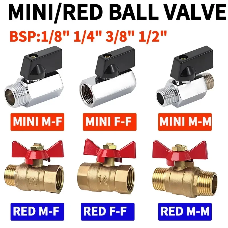 

5/20/100pcs 1/8" 1/4" 3/8" 1/2" BSP Threaded Mini Male To Female Brass Ball Valve Air Compressor Water Gas Oil Shut Off Valve