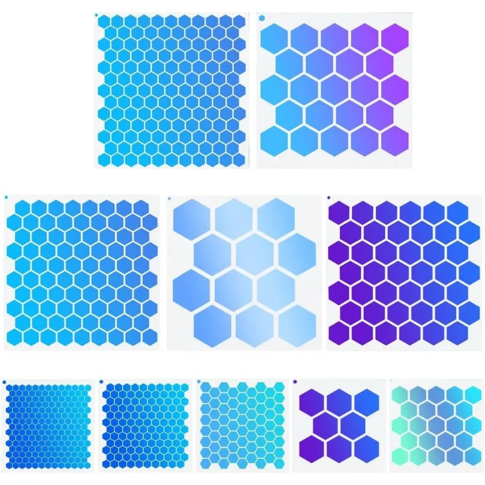 10Pcs Large Honeycomb Paint Stencils Honeycomb Stencils Reusable Hollow Out Square Plastic Painting Stencil Templates Sets - view 2