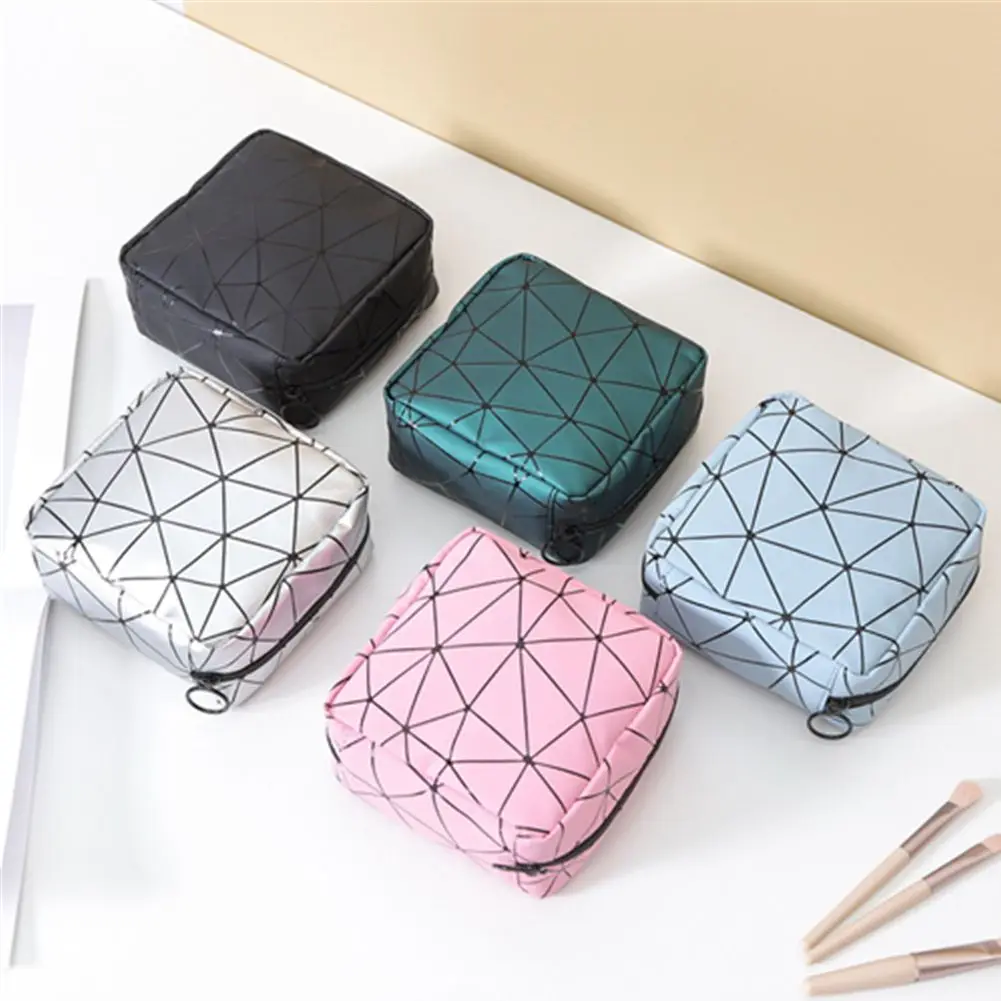 Rhombus Pattern Sanitary Napkin Storage Bag Multifunction Reusable Napkin Organizer Portable Women Pad Pouch Bags