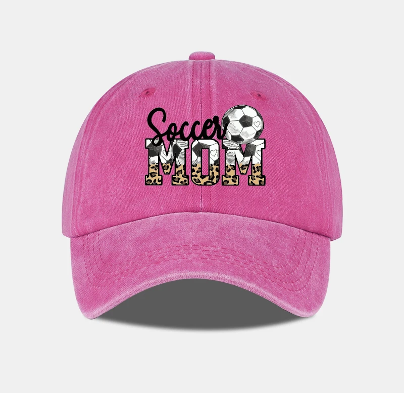 Leopard Print Soccer Mom Washed Baseball Cap, verstellbare Unisex-Mütze für den Fußballspieltag für Mütter – Detail 6