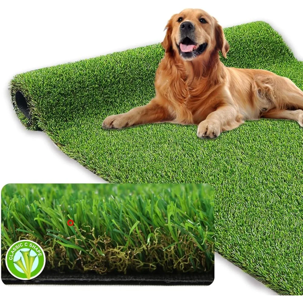 

Thick Artificial Grass Rug Turf 7ft X 13ft -Outdoor/Indoor High Drainage Fake Grass Mat for Patio,Yard,1.38" Pile Height,4 Tones