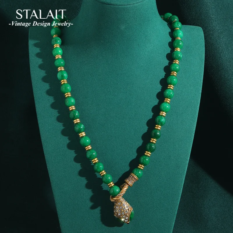 Snap Jewelry Pendants Chain Green Beads Necklace Stone For Woman Wedding Luxury Designer Summer Accessories Mothers Day Gift