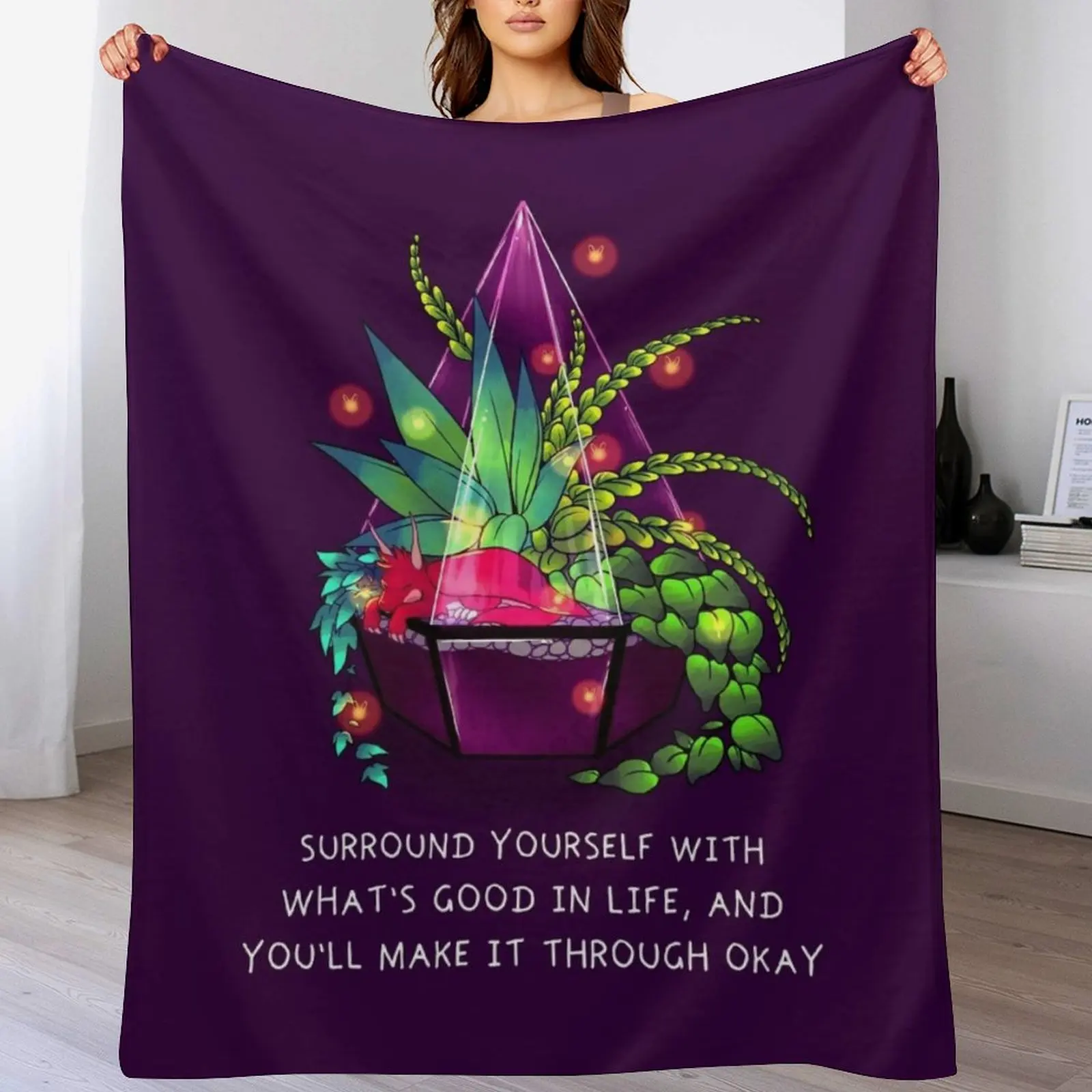 

Surround Yourself With What's Good in Life Terrarium Dragon Throw Blanket Breathable Lightweight Blanket for Adults Kids