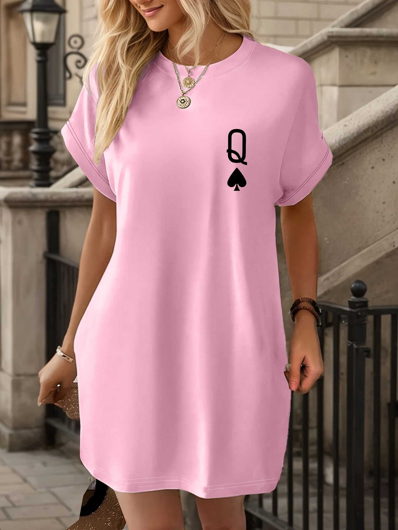

Plus Size Women's Casual Queen of Spades Graphic T-Shirt Dress Loose Fit Round Neck Short Sleeve Summer Streetwear Queen Dress