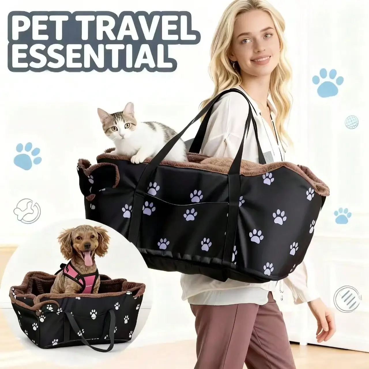 Portable Pet Carrier Dog Car Seat For Small Medium Dogs,Detachable Washable Travel Pet Booster Seat, Comfy Ultra Soft And Multifunctional Car Travel Bed